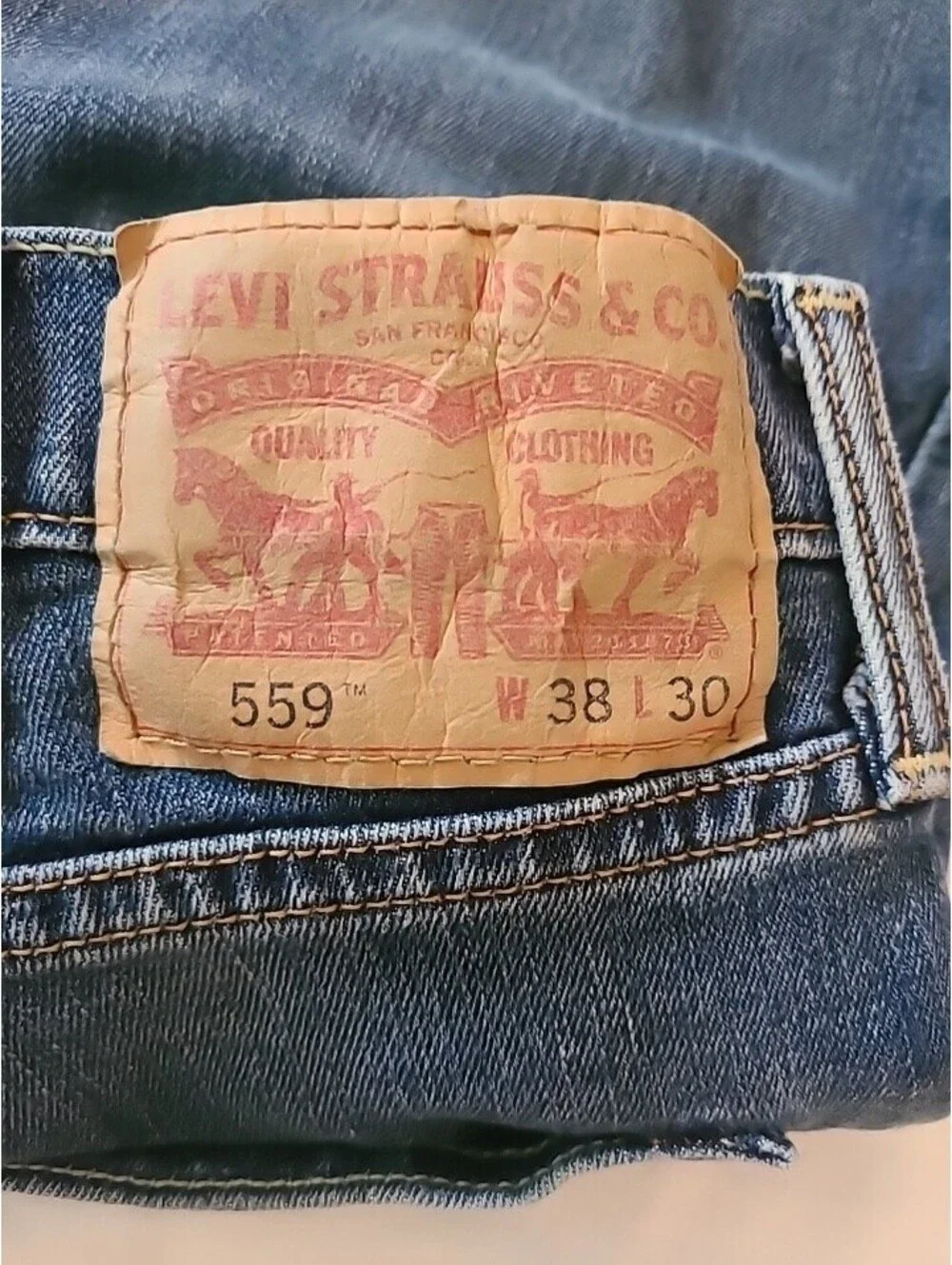 Levis 559 Jeans Mens 38x30 Relaxed Fit Straight Leg Stone Washed Blue Denim